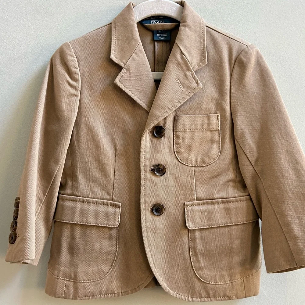 Polo Ralph Lauren Khaki Button Up Cotton Classic Sport Coat Jacket Blazer, 2T